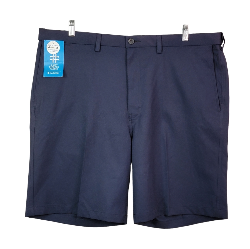 Haggar Cool 18 Pro Expandable Waist Active Outdoor Navy Golf Shorts Men's 42 - Picture 1 of 14